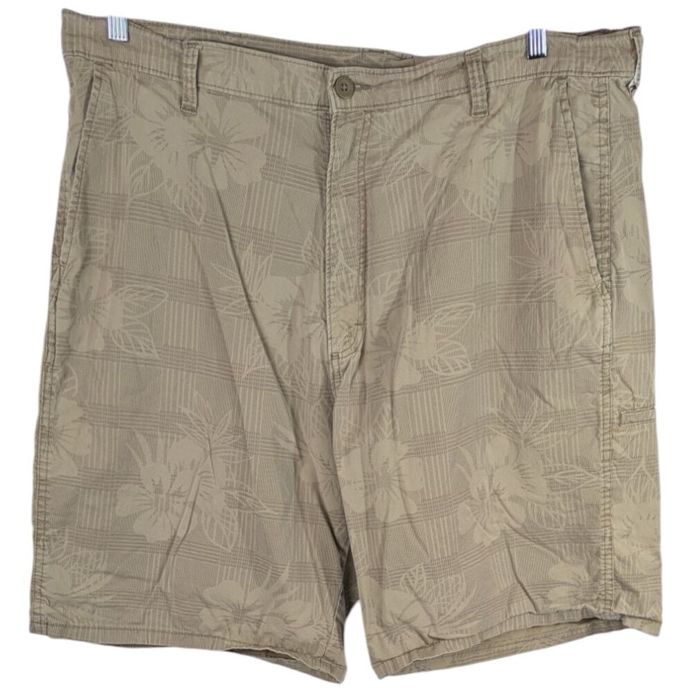 Wrangler Hibiscus Khaki Shorts Sz 38 (41x10.5) 61LYWH3 Tan Plaid Floral Beige